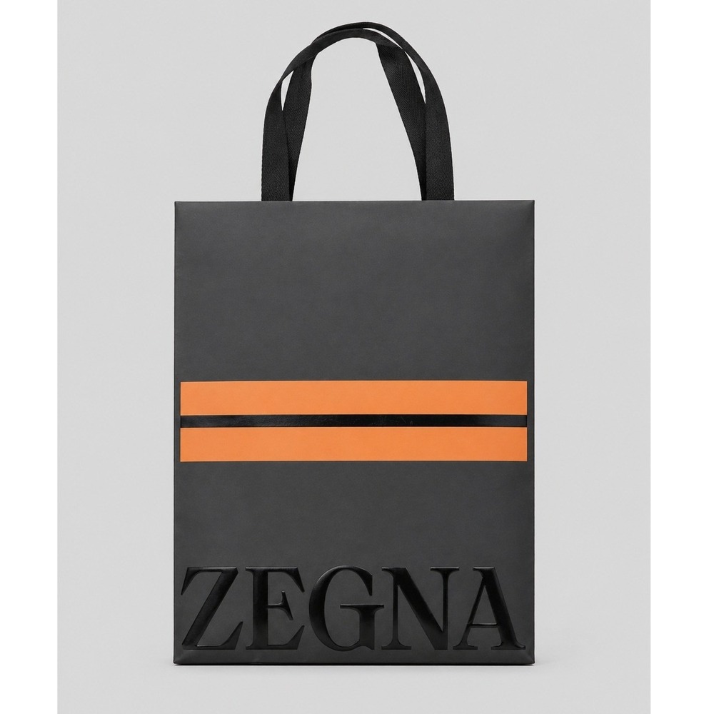 Zegna Black Orange‎ Stripe Embossed Logo Large Paper Shopping Gift Bag 18.5x13.5